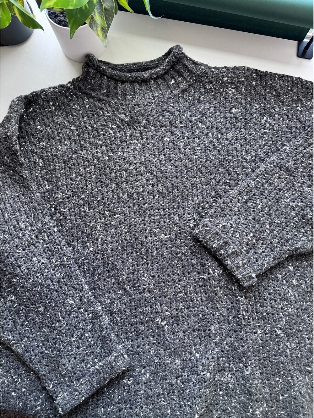 VTG Italian Wool Silk Roll Neck Sweater Chunky Speckled Knit Oversized Womens L - Picture 4 of 7
